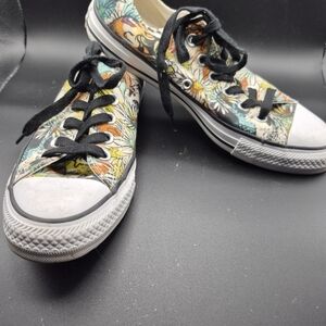 Converse Floral Low-Top Sneakers - Black, White, Yellow, Teal